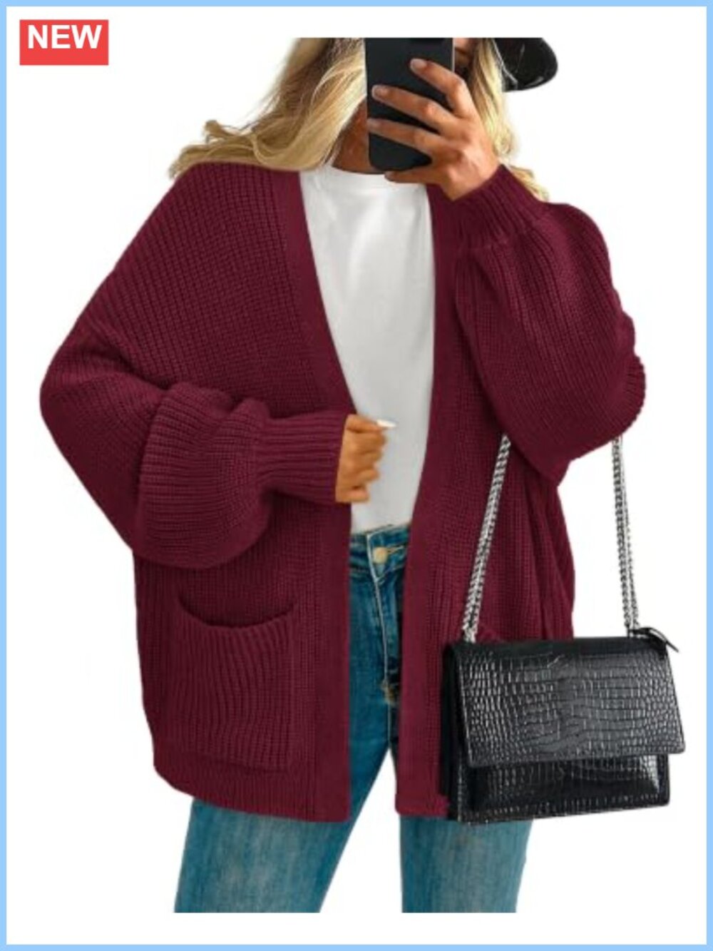 Womens Oversized Open Front Chunky Knit Cardigan Sweaters with Pockets